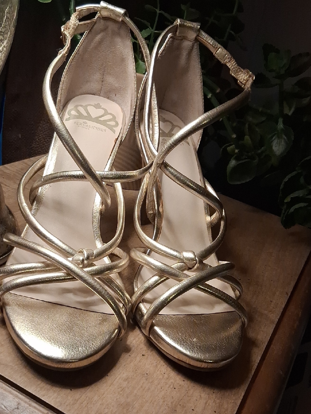 Fergalicious Metallic Gold Strappy High Heels